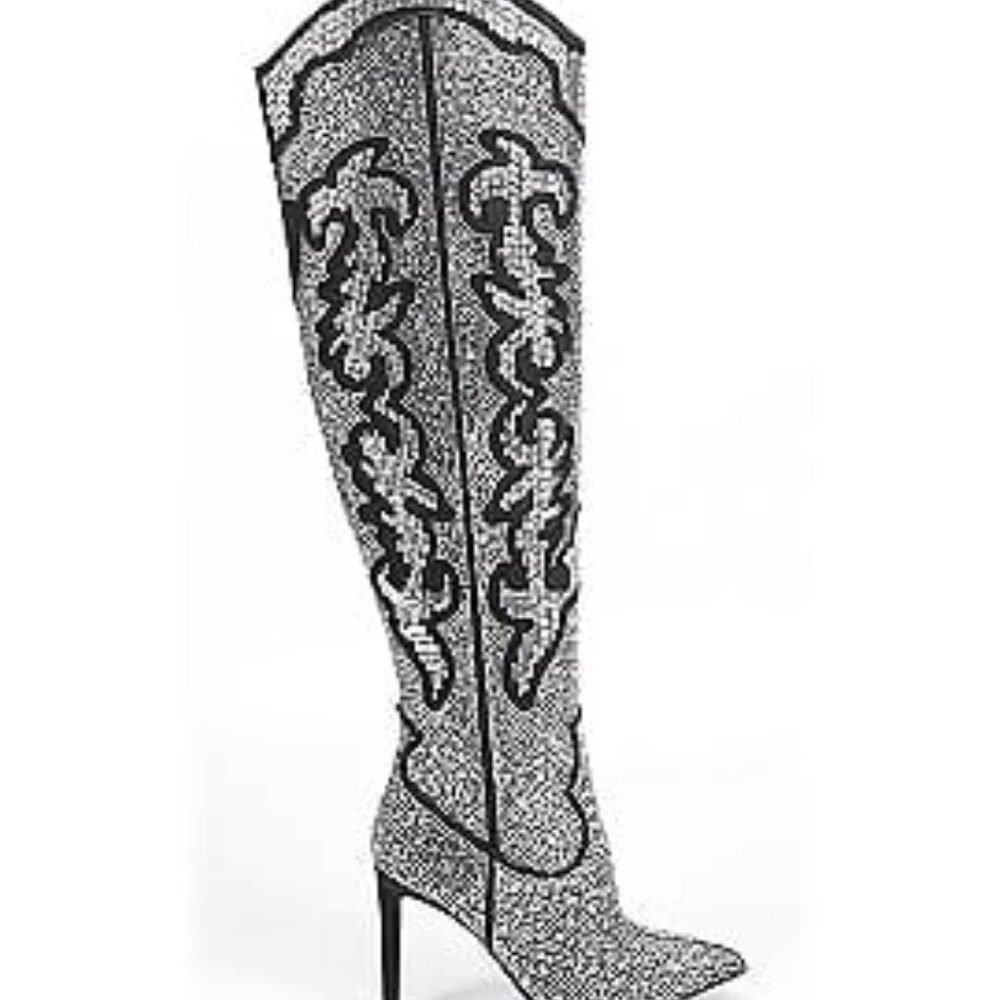 INC International Concepts Black and White Over-the-Knee Embroidered Boots